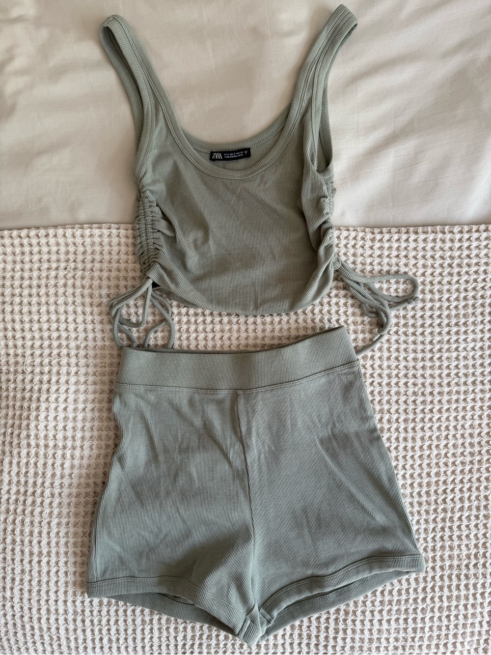 Zara Sage Ribbed High-Waist Bike Shorts & Tank